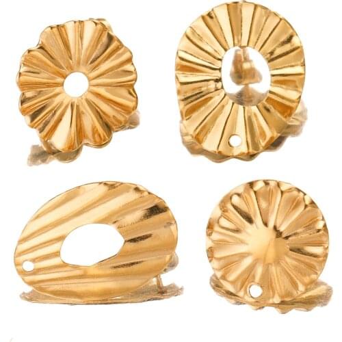 10pcs Stainless Steel Teardrop Sun Flower Round Earring Posts Hypoallergenic Earrings Findings for DIY Jewelry Making Supplies