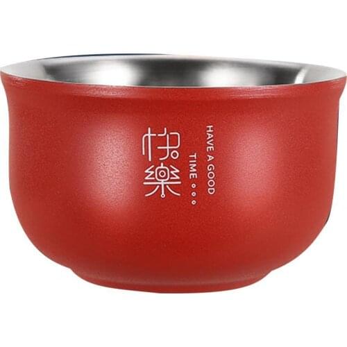 Stainless Steel Bowl Thickened Heat-insulated Double-layer Multipurpose Storage Bowl Metal Solid Colors Kids Anti-fall Rice Bowl