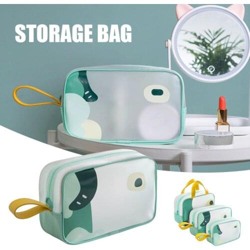 Cartoon Portable Cosmetic Bag TPU Transparent Toiletry Supplies Travel Bag with Zipper Handle Strap Waterproof Storage ALI88