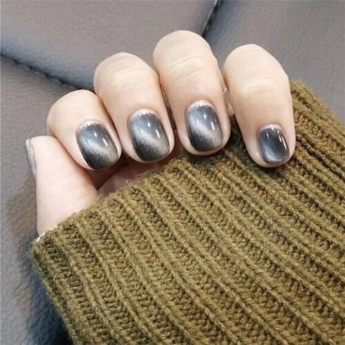 Beautiful black cat eye UV gel false nails french 24pcs cute pure color fake nails short size lady full nail tips bride