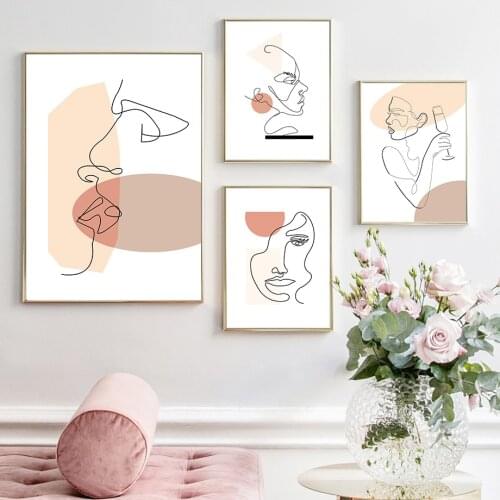 Wall Art Canvas Painting Drew Line Girl Boy Face Abstract Painting Nordic Posters And Prints Wall Pictures For Living Room Decor