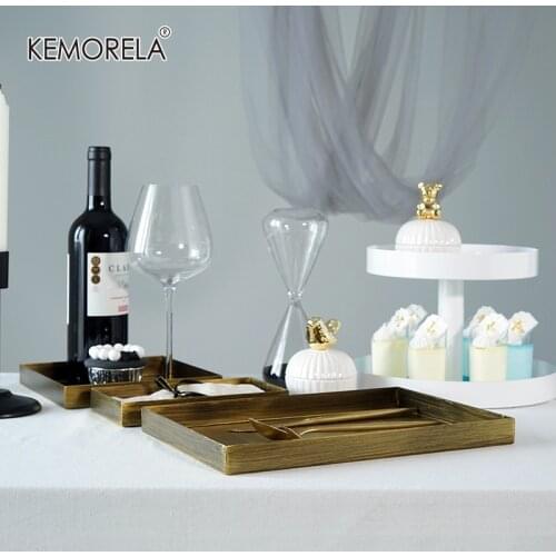 Desktop Storage Decorative Plate Retro Square Wrought Iron Storage Tray American Retro Metal Jewelry Plate Tea Breakfast Plate