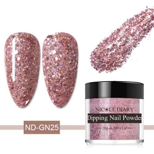 NICOLE DIARY Rose Gold Sparkly Dip Dipping Nail Powder Nail Art Glitter Sweety Blinking Polish Dust Pigment Nail Art Decoration