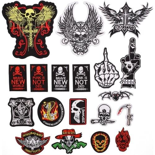 Punk Skull Embroidery Patches Iron on Skeleton Badges DIY Thermo Stickers for Punk Clothes Holes Patch Decorative Appliques