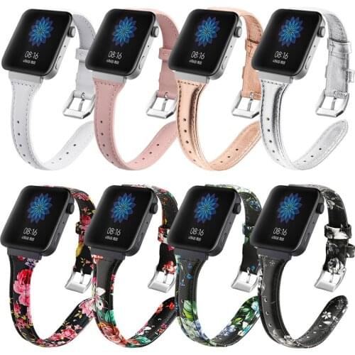 Genuine Leather Strap For Xiaomi Smart Watch 2019 breathable Floral Band Women adjustable Flower Slim Replacement Wristband