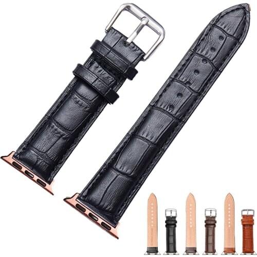 Leather Watch Strap for Apple Watch Band for IWatch Series 5 4 3 2 1 Strap with Pin Buckle Comfortable Soft Rosegold