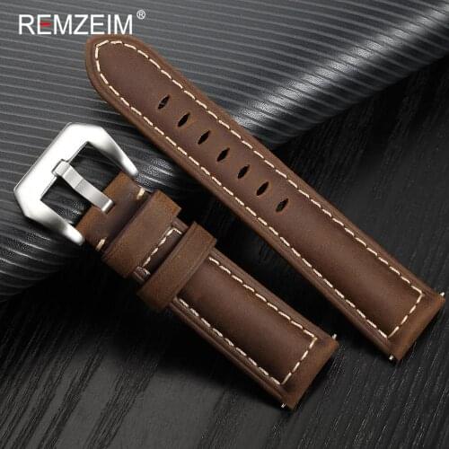REMZEIM Handmade Crazy Leather Watchband For Samsung galaxy watch Brown Black Green Colors 20mm 22mm 24mm 26mm Watch Strap