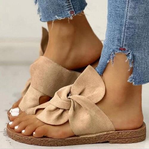 Flock butterfly-knot summer shoes women sandals comfortable slip-on sandals women shoes basic casual flat shoes woman slipper
