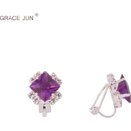 GRACE JUN Silver Plated Clip on Earrings No Pierced for Girl Baby Charm Cute Rhinestone Crystal Lovely Clip Earrings Xmas Gift