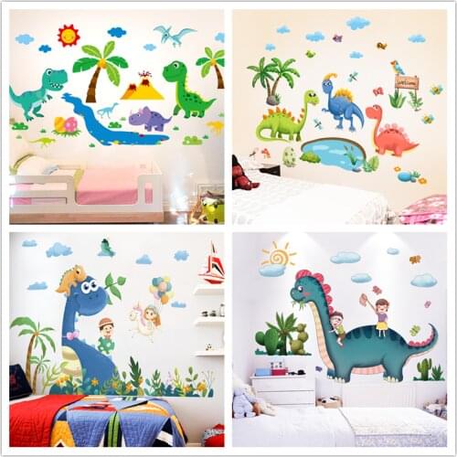 [SHIJUEHEZI] Cartoon Dinosaurs Wall Stickers DIY Animals Mural Decals for Kids Room Baby Bedroom Nursery House Decoration