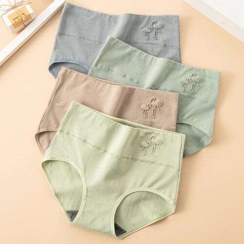 Plus Size 5XL High Waist 4Pcs/Set Cotton Panties Women Fashion Print Briefs Soft Underwear Breathable Comfort Female Lingerie