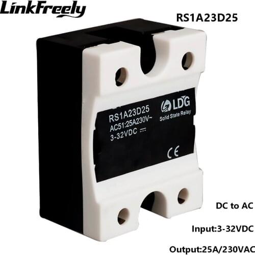 RS1A23D25 Smart Mini Single Phase Solid State Relay 25A 220V,Output 24-280VAC Input 3V 5V 12V 24V 32V DC AC SSR Relay Switch