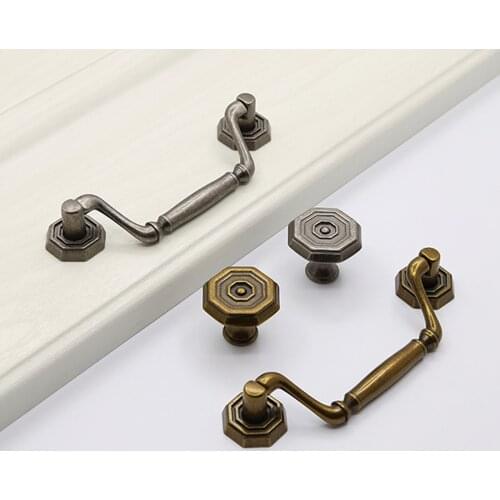 Vintage Alloy Handle Hexagonal Button Knob Single/Double Hole Pull w/screws Bronze/Ancient Silver Decor Furniture Simple Style