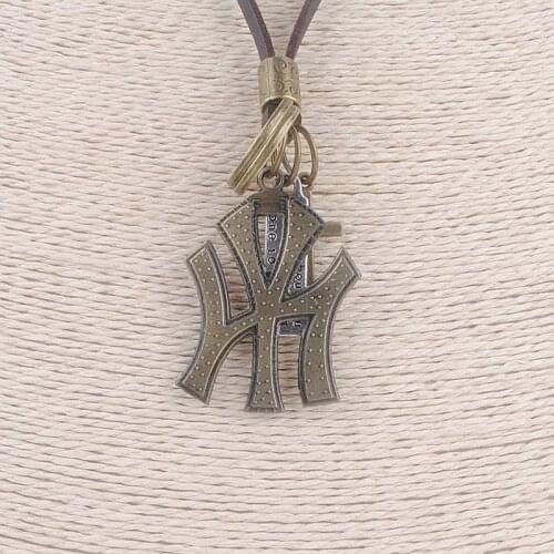 Antique Vintage Long Rope Chain Necklace Alloy NY Pendants Neckless Leather Cord Men Jewelry Accessories