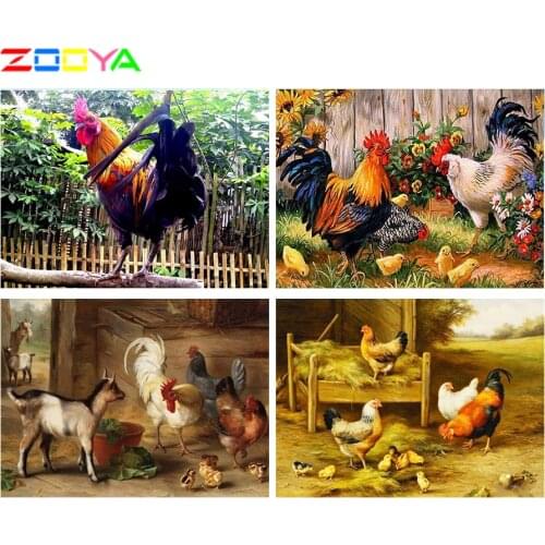 ZOOYA Diamond Embroidery Fence Yard Inside Chicken Diamond Cross Stitch Full Square Rhinestone Mosaic Decoration Gifts R4343