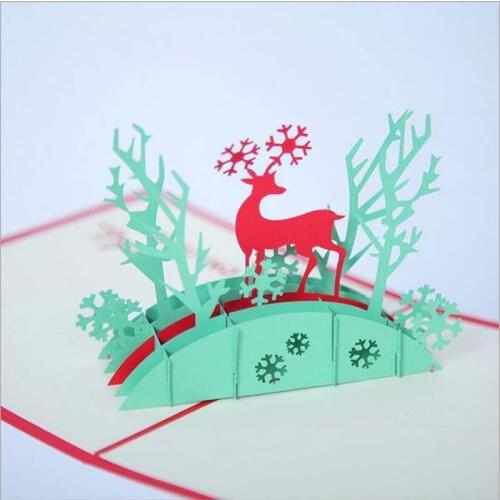 10Pcs 17Years New creative 3D Christmas deer greeting card creative Christmas deer bridge Christmas card holiday blessing card
