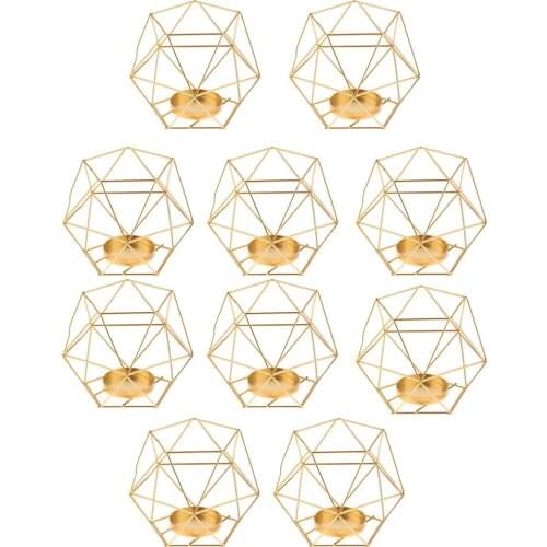Geometric Design Gold Metal Tealight Candle Holder, Pack of 10
