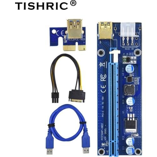 10pcs TISHRIC Gold gpu PCIE/PCI-E Riser 009S card PCI E X16 PCI Express 009 6Pin to SATA 1X 16X USB3.0 Extender LED Mining