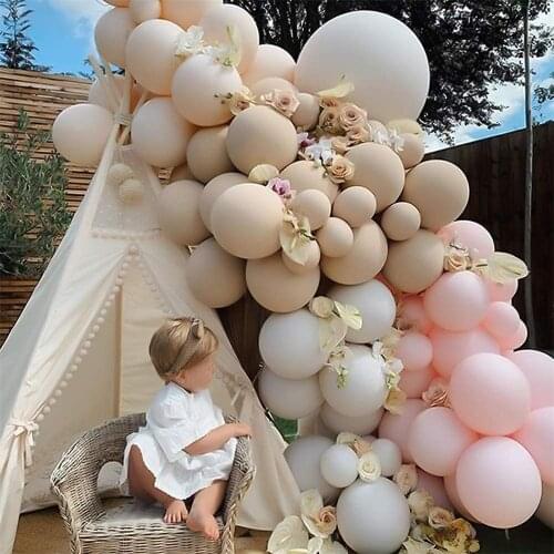 134pcs Macaron Pink White Balloon Garland Arch Kit Skin Color Balloons For Festival Picnic Family Engagement Birthday Decoration