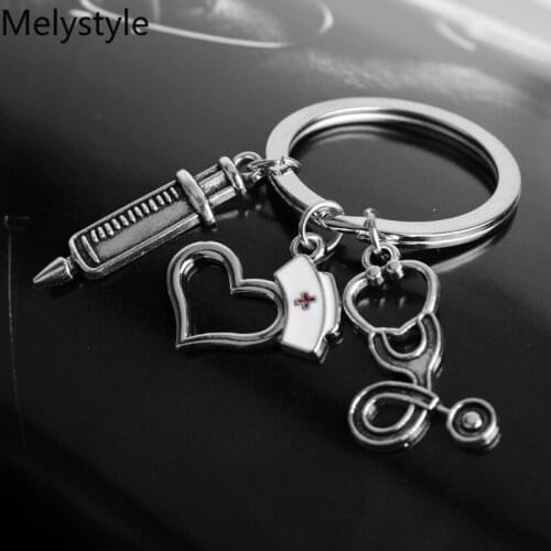 2019 Medicine-Emergency-Ambulance Keyring Nurse-Cap Stethoscope-Pendant-Keychain For Doctor School Gift Jewelry