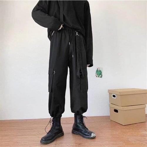 2021 Mens Personalized Street Casual Pants Loose Overalls Fashion Jumpsuits Black Color straight Pants Hip-hop Trousers S-3XL
