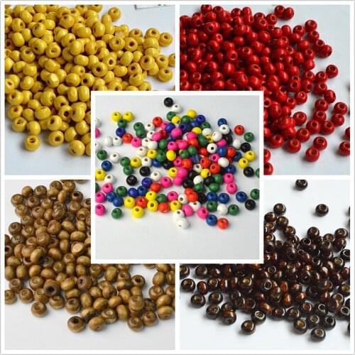 300pcs/LOT DIY/Handmade Jewelry Findings 4*5MM Round Shape Beads Colorful Beads Wooden Beads Accessories Bracelet Making