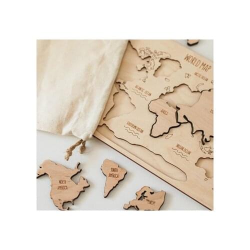 3D Puzzle Continents Child Wooden Toy World Map Imagination Development Learning Merge IQ Upgrade Geography Wall Ornament