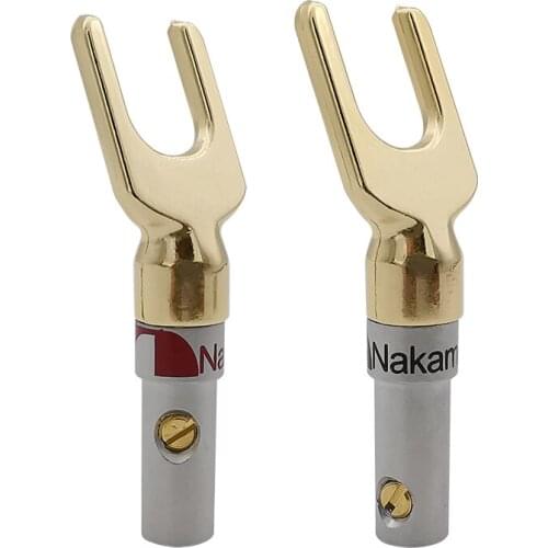 4PCS YT Gold Plated Y/U- type Banana Plugs Set Cable Wire Connector Fork Spade Speaker Plug Adapter Audio Terminals