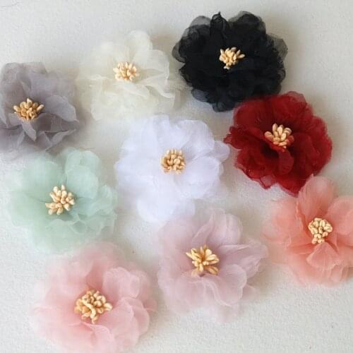 5pcs/lot Net Fabric Flowers For DIY Hair Accessories Clothes decoration Handmade DIY Crafts Supplies