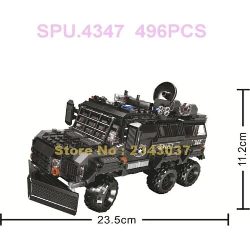 5122 496pcs Swat Police Sabertooth Armored Armoured Vehicle 2 Dolls Building Blocks Toy