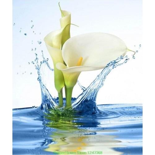 Diamond Painting Full Square Diamond Embroidery Flowers Water Calla Lily Kits Rhinestones Big Picture Mosaic Decor