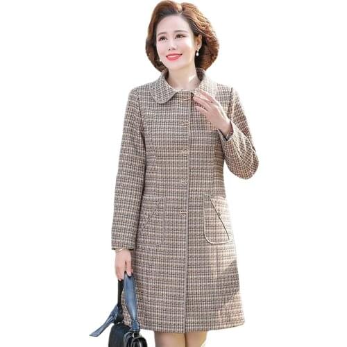 Oversize 5XL Spring Women Wool Coat Plaid Female Loose Long Jackets Single Breasted Coats fashion 2021 Autumn Trench Outerwear