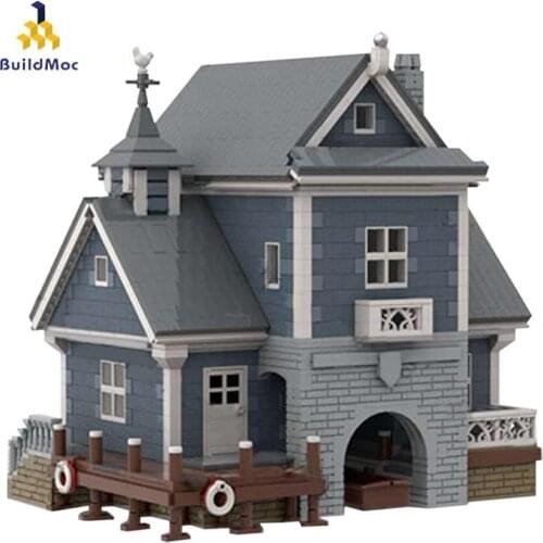 Buildmoc City Buildings Dockyard Building Street View House Seaside Dock Building Block Ideas Toy Model Kids Toy Gift