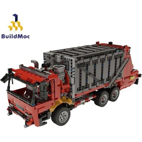BuildMoc Technic Car MOC City Garbage Truck Transporter Container Model Building Blocks Bricks Technic Truck Toys For Children