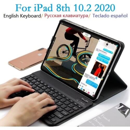 Keyboard Coque for iPad 8th 2020 10.2 Case with Keyboard A2270 A2429 Russian Spanish Bluetooth Funda for iPad 8 10.2 2020 Cover