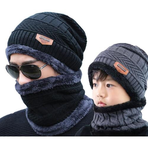 2020 Winter Hats Mens Hat Family Matching Parents Children Beanie Scarf Set Warm Knitted Hat Bonnet Cap gorro invierno hombre