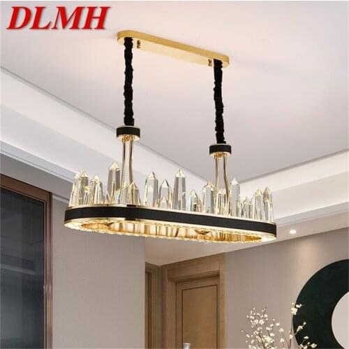 DLMH Chandelier Crystal Rectangle Pendant Lamp Postmodern Home LED Leather Light Fixture for Living Dining Room