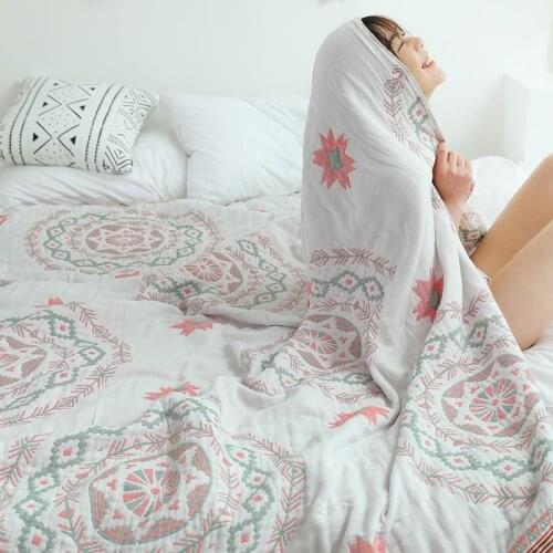 Cotton Muslin Blanket Bed Cover Queen King Size Sofa Travel Breathable Cartoon Cat Thread Soft Warm Throw Blankets