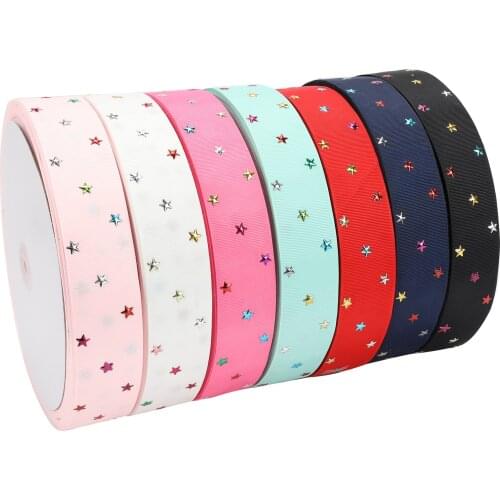HSDRIBBON Free Shipping 38mm 1-1/2inch HSD-Genuine Colorful Star metal Foil on Grosgrain Ribbon