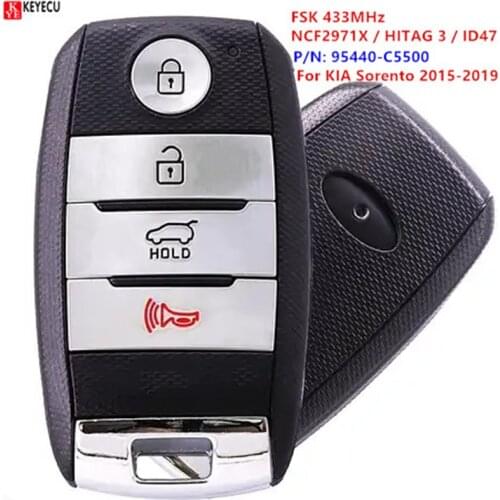 KEYECU Keyless-Go FSK 433MHz NCF2971X / HITAG 3 / ID47 Smart Remote Key 3 Button for Kia Sorento 2015-2019 P/N: 95440-C5000