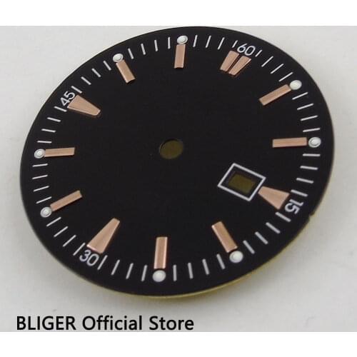 Classic 34.8MM Black Sterile Dial Rose Golden Marks Date Window Watch Dial Fit For MIYOTA 8205 8215 Mingzhu 2813 Movement D64
