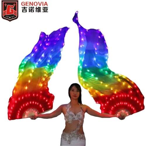 Belly Dance Costume Led Lighted Gradient Silk Fan Veil Bellydance Accessories LED 100% Silk Veil Fan