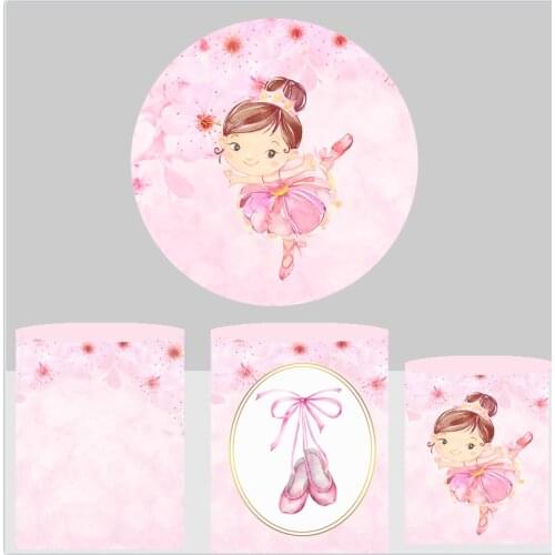 Round cartoon ballerina girl princess baptism party kids birthday party photo background photography studio props vinyl