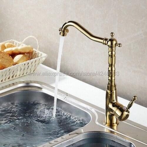 Kitchen Faucet Single Handle Gold Finish 360 Swivel Bathroom Basin Kitchen Deck Mounted Sink Mixer Tap Ksf097