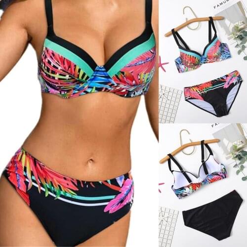 Swimsuit Bikini Womens Fashion Sexy Leaf Fashion Printing High Waist Split Swimwear Two Piece Set Women