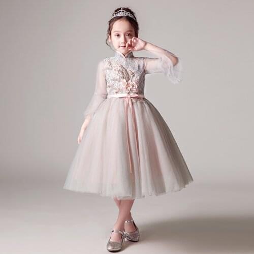 Summer Flower Girls Dress Ball Gown Long Sleeve Party Kids Clothes Formal Clothing