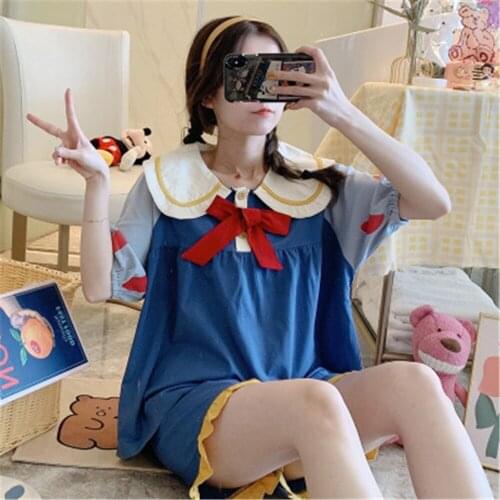 Summer Cotton Pyjamas Short Sleeve Sleepwear Female Loose Nightsuits Cute Cartoon Snow White Pajama Set For Women