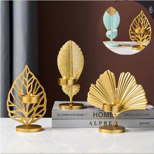 Wrought Iron Leaves Candle HoldersTea Light Stand Candlestick Art Craft Ornament/Home Decoration for Dinner Wedding Party Gifts