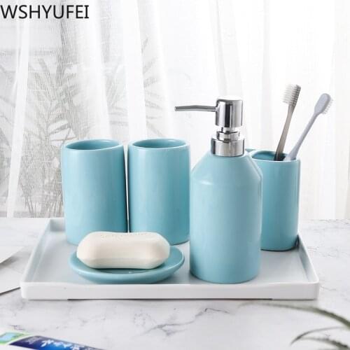 Fashion Ceramic Bathroom Accessory Set Washing Tools Bottle Mouthwash Cup Soap Toothbrush Holder Household Articles