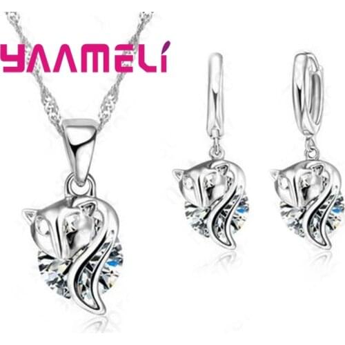 New Arrival Ladys Party Wedding Jewelry Gifts 925 Sterling Silver With Cubic Zircon Fox Shape Pendant Jewelry Sets
